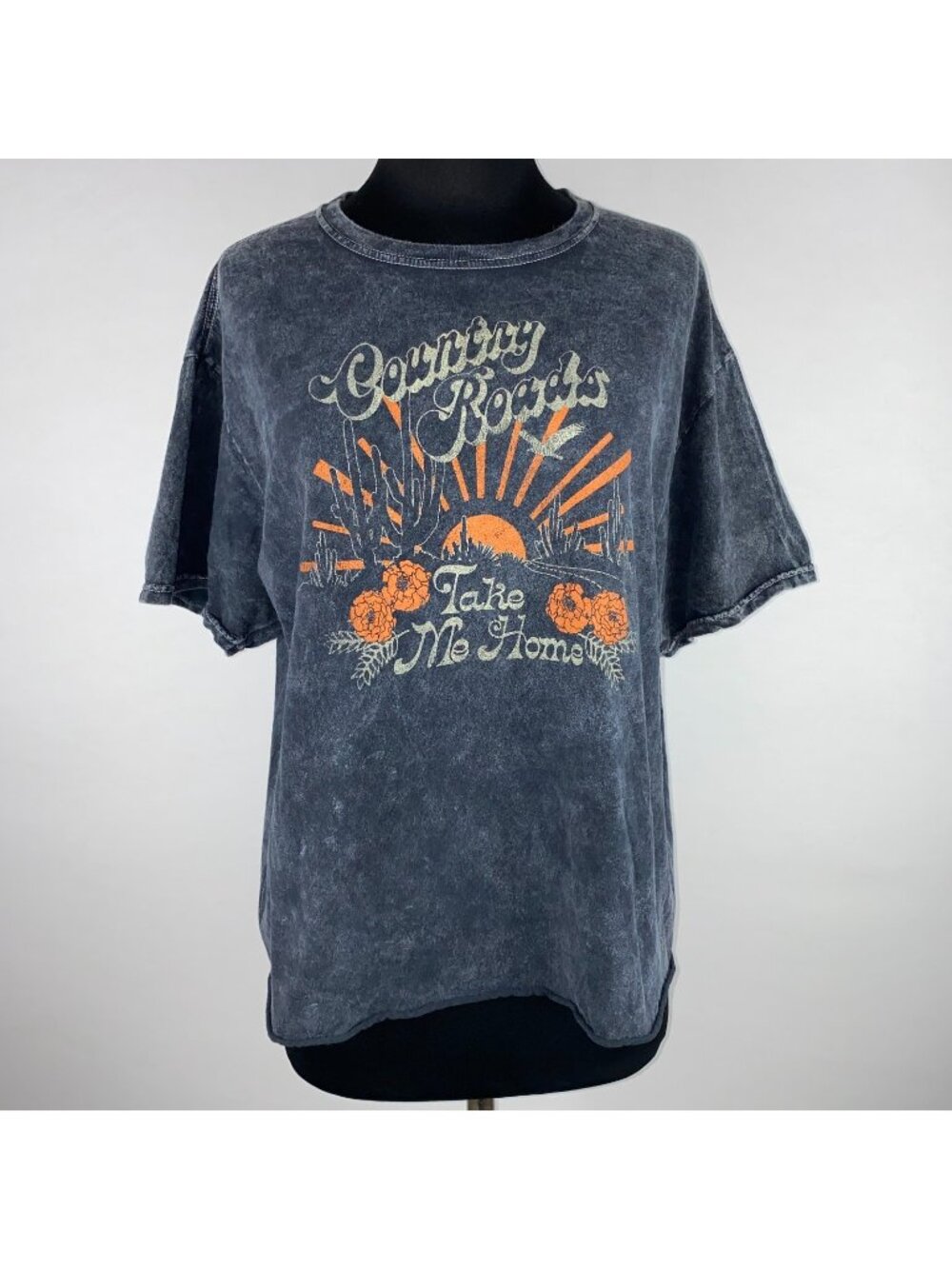 Fifth Sun T-Shirt Womens L Acid Wash Country Roads Take Me Home Sun Desert Cacti